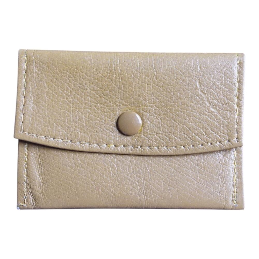 Vintage Beige Leather Snap Coin Purse Change Pouch Mini Wallet